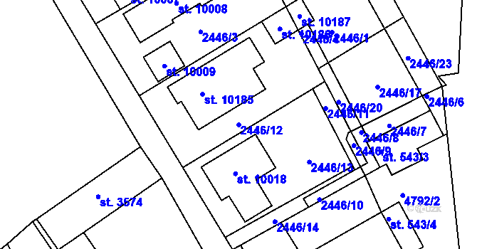 Parcela st. 2446/12 v KÚ Hodonín, Katastrální mapa