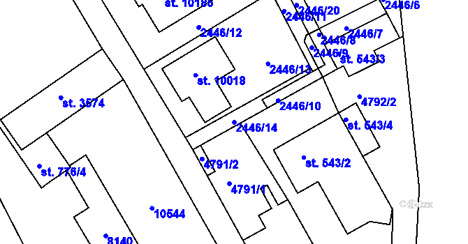 Parcela st. 2446/14 v KÚ Hodonín, Katastrální mapa