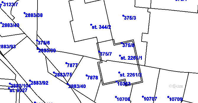 Parcela st. 375/7 v KÚ Hodonín, Katastrální mapa