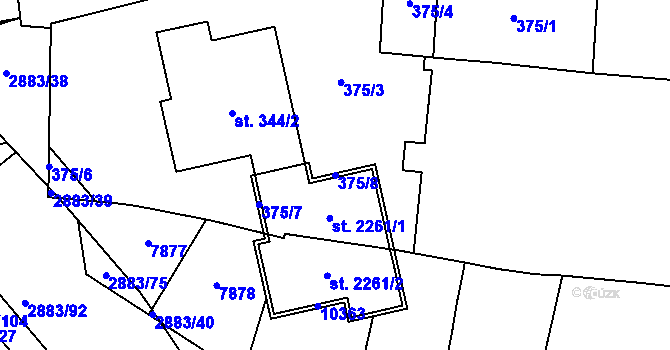 Parcela st. 375/8 v KÚ Hodonín, Katastrální mapa