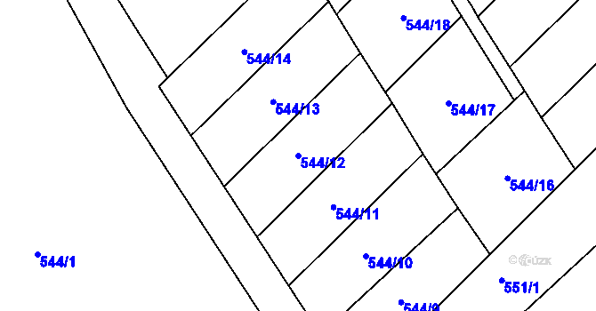 Parcela st. 544/12 v KÚ Hodonín, Katastrální mapa
