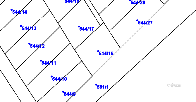 Parcela st. 544/16 v KÚ Hodonín, Katastrální mapa