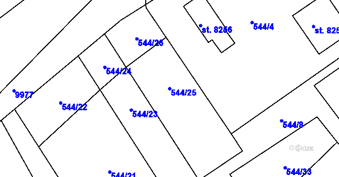 Parcela st. 544/25 v KÚ Hodonín, Katastrální mapa