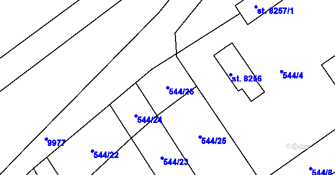 Parcela st. 544/26 v KÚ Hodonín, Katastrální mapa