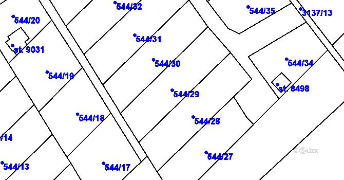 Parcela st. 544/29 v KÚ Hodonín, Katastrální mapa