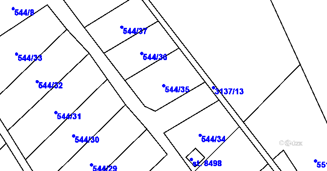 Parcela st. 544/35 v KÚ Hodonín, Katastrální mapa