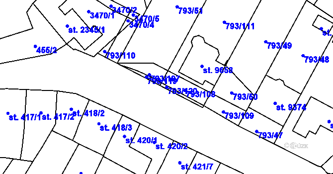 Parcela st. 793/120 v KÚ Hodonín, Katastrální mapa