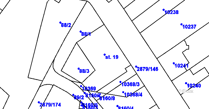 Parcela st. 19 v KÚ Hodonín, Katastrální mapa