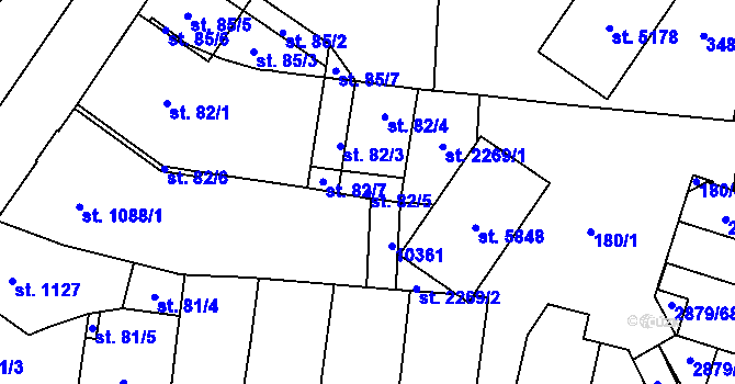 Parcela st. 82/5 v KÚ Hodonín, Katastrální mapa