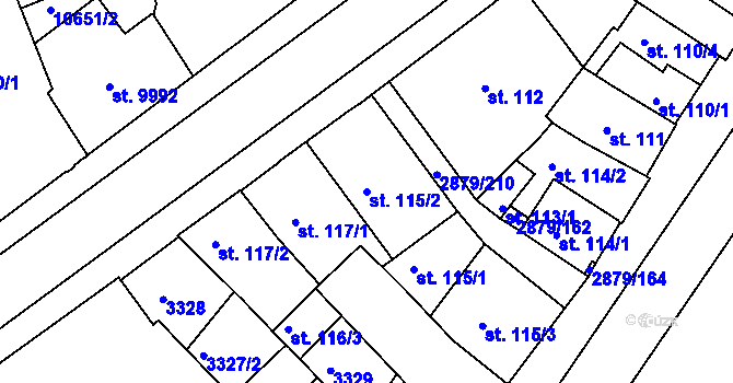 Parcela st. 115/2 v KÚ Hodonín, Katastrální mapa