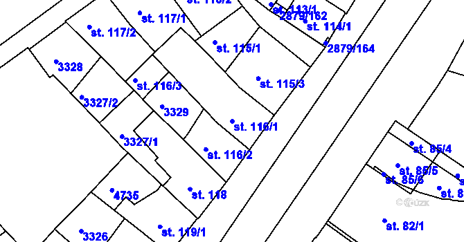 Parcela st. 116/1 v KÚ Hodonín, Katastrální mapa