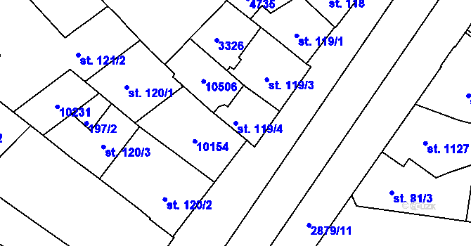 Parcela st. 119/4 v KÚ Hodonín, Katastrální mapa