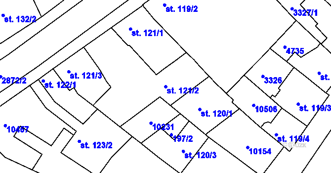 Parcela st. 121/2 v KÚ Hodonín, Katastrální mapa