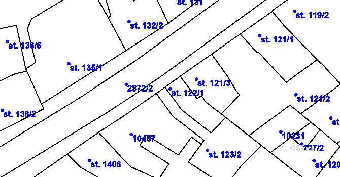 Parcela st. 122/1 v KÚ Hodonín, Katastrální mapa