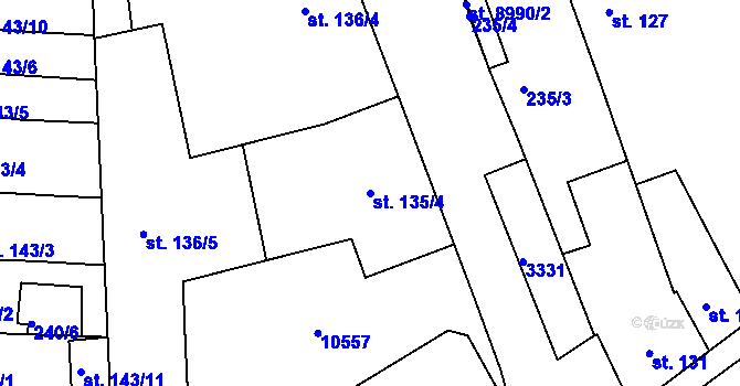 Parcela st. 135/4 v KÚ Hodonín, Katastrální mapa