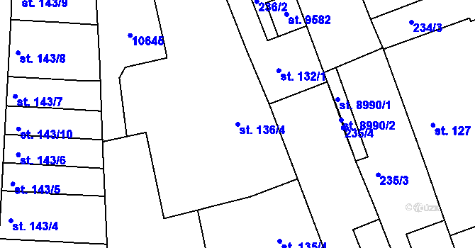 Parcela st. 136/4 v KÚ Hodonín, Katastrální mapa