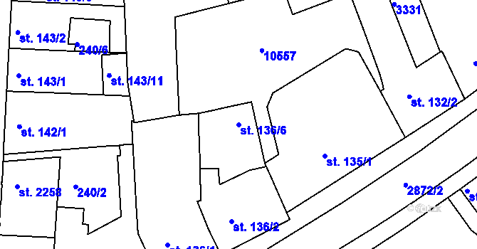 Parcela st. 136/6 v KÚ Hodonín, Katastrální mapa