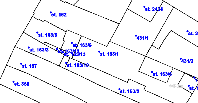 Parcela st. 163/1 v KÚ Hodonín, Katastrální mapa