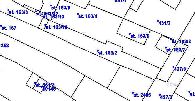 Parcela st. 163/2 v KÚ Hodonín, Katastrální mapa