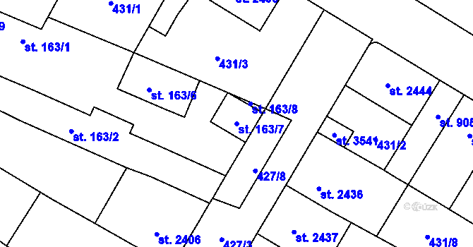Parcela st. 163/7 v KÚ Hodonín, Katastrální mapa