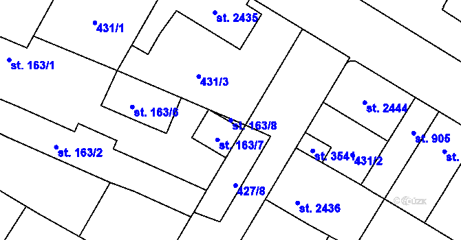 Parcela st. 163/8 v KÚ Hodonín, Katastrální mapa