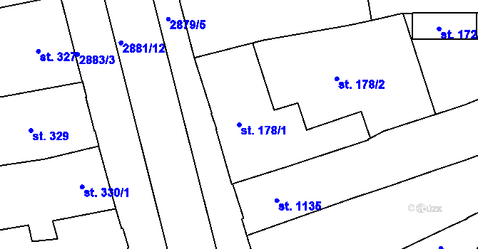 Parcela st. 178/1 v KÚ Hodonín, Katastrální mapa