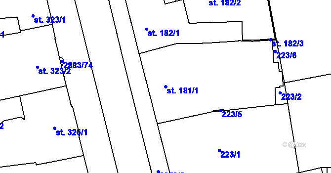 Parcela st. 181/1 v KÚ Hodonín, Katastrální mapa