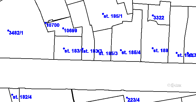 Parcela st. 185/3 v KÚ Hodonín, Katastrální mapa