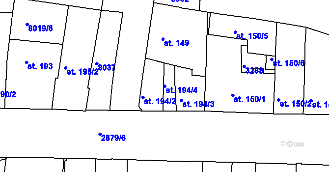 Parcela st. 194/4 v KÚ Hodonín, Katastrální mapa
