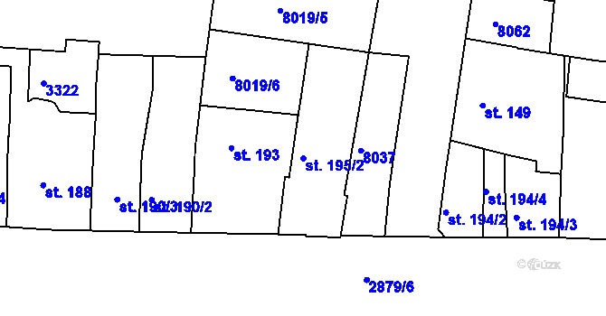 Parcela st. 195/2 v KÚ Hodonín, Katastrální mapa