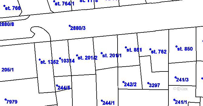 Parcela st. 201/1 v KÚ Hodonín, Katastrální mapa
