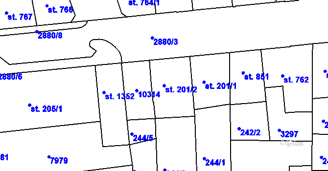 Parcela st. 201/2 v KÚ Hodonín, Katastrální mapa