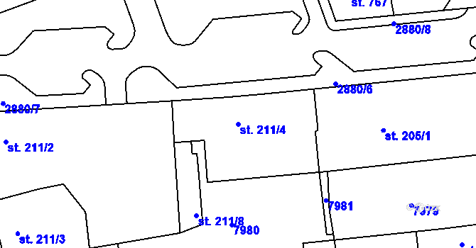 Parcela st. 211/4 v KÚ Hodonín, Katastrální mapa