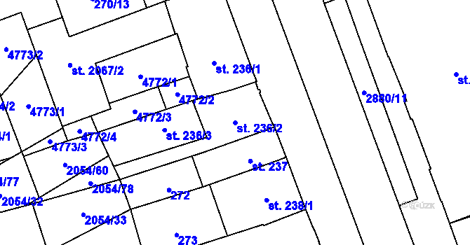 Parcela st. 236/2 v KÚ Hodonín, Katastrální mapa