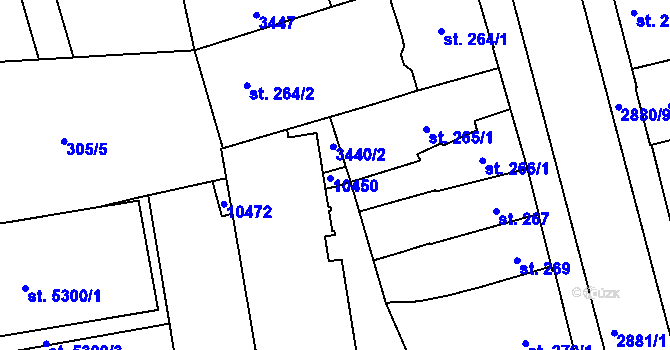 Parcela st. 265/2 v KÚ Hodonín, Katastrální mapa