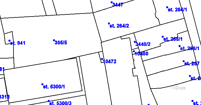 Parcela st. 265/3 v KÚ Hodonín, Katastrální mapa