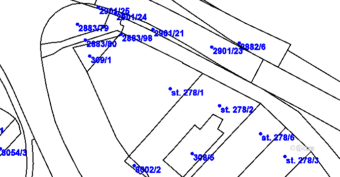 Parcela st. 278/1 v KÚ Hodonín, Katastrální mapa
