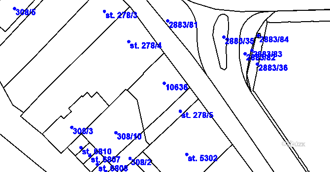 Parcela st. 278/7 v KÚ Hodonín, Katastrální mapa