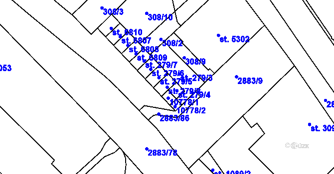 Parcela st. 279/8 v KÚ Hodonín, Katastrální mapa