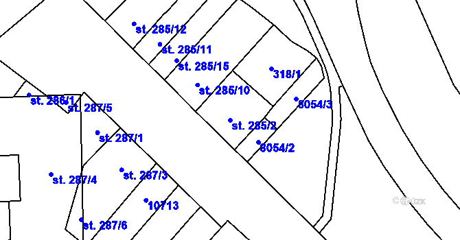 Parcela st. 285/2 v KÚ Hodonín, Katastrální mapa