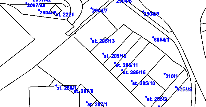Parcela st. 285/12 v KÚ Hodonín, Katastrální mapa
