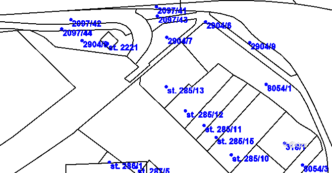 Parcela st. 285/13 v KÚ Hodonín, Katastrální mapa