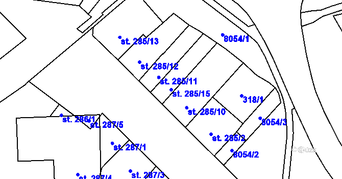 Parcela st. 285/15 v KÚ Hodonín, Katastrální mapa