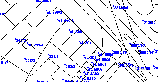 Parcela st. 301 v KÚ Hodonín, Katastrální mapa
