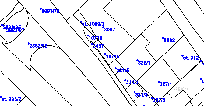 Parcela st. 309/4 v KÚ Hodonín, Katastrální mapa