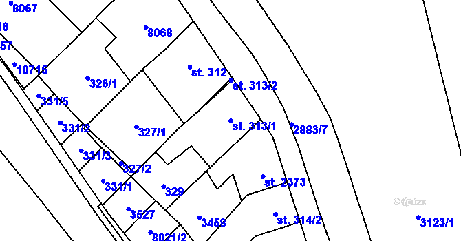 Parcela st. 313/1 v KÚ Hodonín, Katastrální mapa