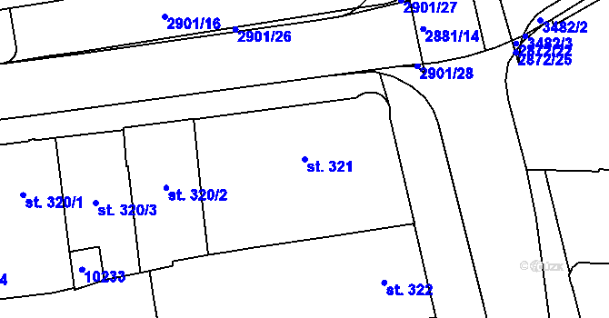 Parcela st. 321 v KÚ Hodonín, Katastrální mapa