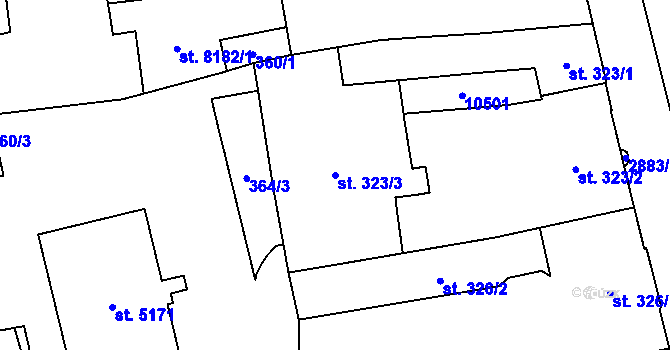 Parcela st. 323/3 v KÚ Hodonín, Katastrální mapa