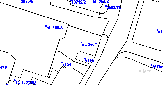 Parcela st. 355/1 v KÚ Hodonín, Katastrální mapa
