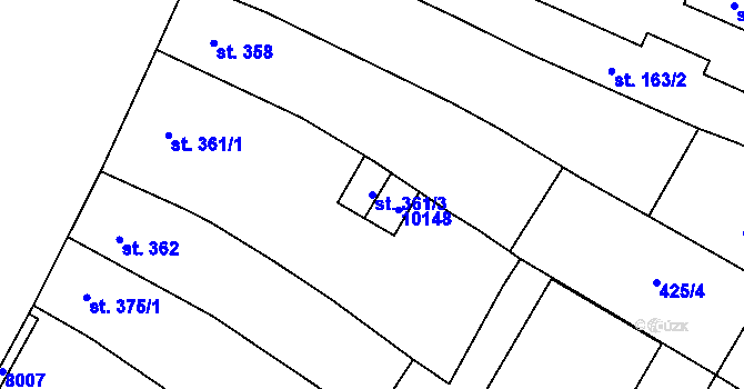 Parcela st. 361/3 v KÚ Hodonín, Katastrální mapa